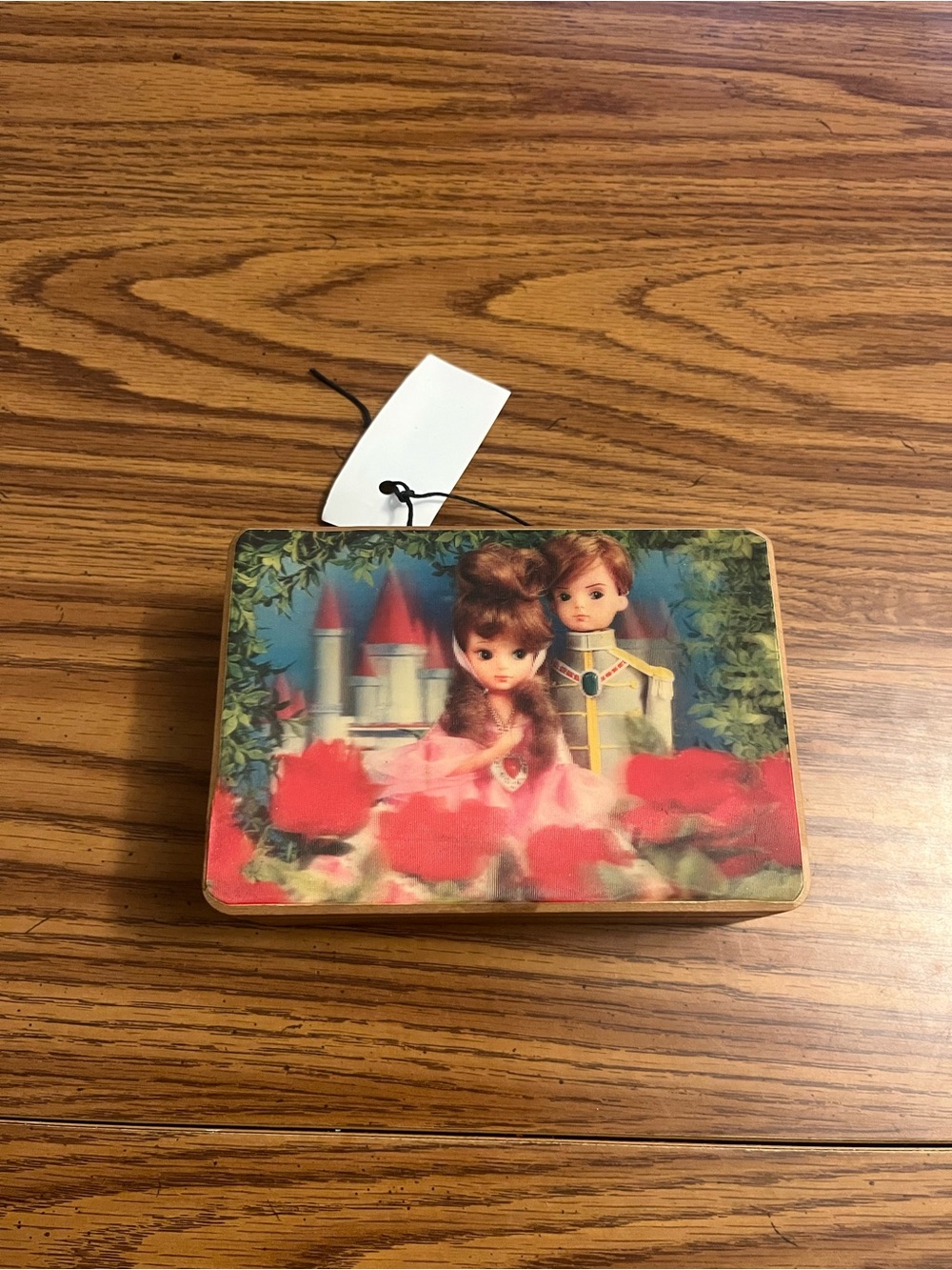Vintage Doll Print Wooden Trinket Box - Red, Pink, Green